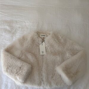 Apparis Soft Cream Faux Fur Cropped Jacket